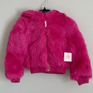 Juicy Couture Girls' Hot Pink Faux Fur Puffer Jacket